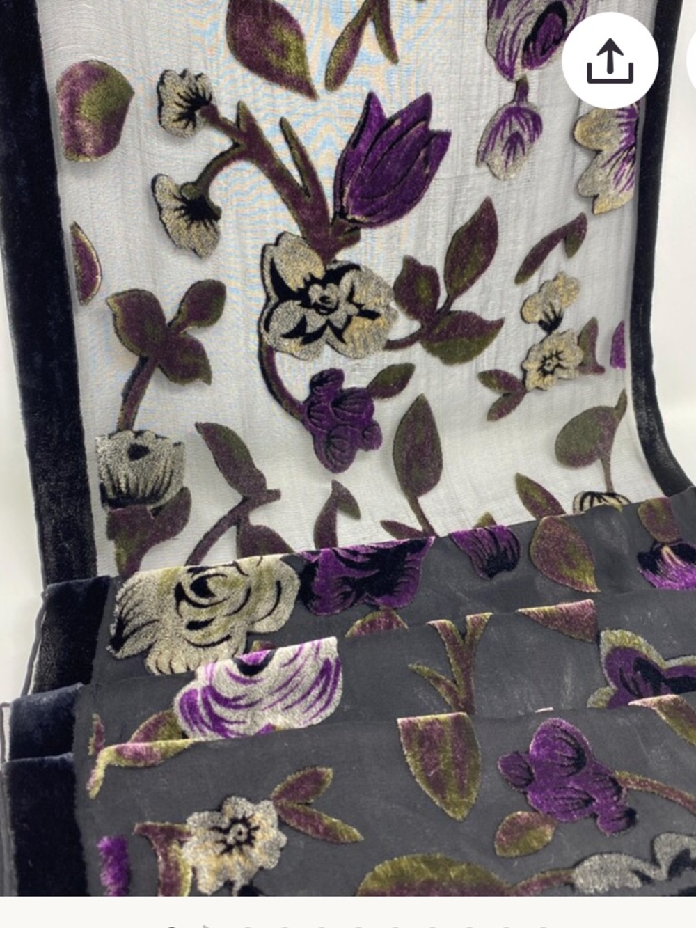 Vintage Art Deco Sheer Silk Embroidered Floral Sash Wrap Velvet Scarf